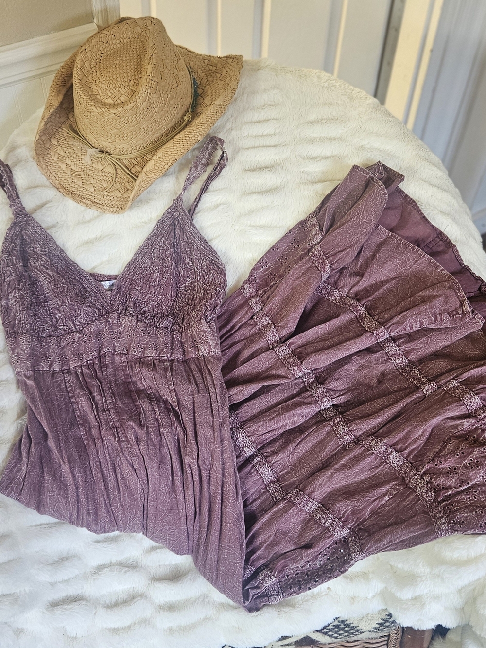 Boho Lace-Trim Maxi Dress in Mauve/light Purple - Women's Maxi